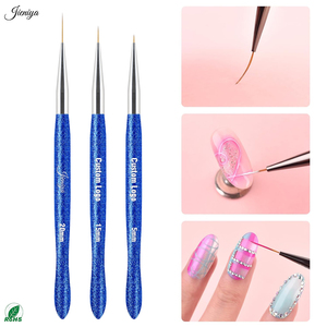 Prix compétitif, Ensemble de 3 pinceaux <span class=keywords><strong>liner</strong></span> pour nail art à poils en nylon, manche en plastique <span class=keywords><strong>bleu</strong></span> avec paillettes, pour gel, usage en salon - Product Image 2
