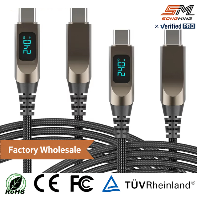 Wholesales 240W USB C Charging Cable Power Display Fast Charge Nylon Braided Flex Cord Zinc Alloy Mobile Phone Charging Lead