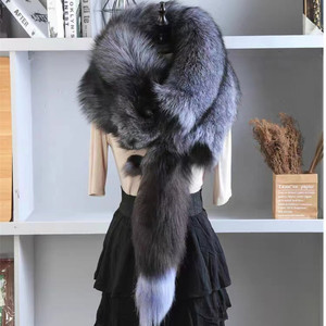 Real Fox Fur Winter Knitted Venta al por mayor Mujer Lady Women Adult Long Winter Chal Bufanda Bufandas cálidas con colas grandes - Product Image 3
