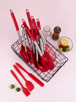 CATHYLIN Ensemble d'ustensiles de cuisine 14 pièces en silicone et acier inoxydable : cuillère, spatule, brosse, fouet, cuillère à spaghetti