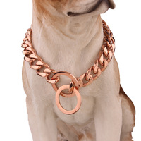 Collier ras du cou pour chien en acier inoxydable doré/argenté de 15 mm, style hip-hop, maillons cubains, pour grands et moyens chiens, Pitbull, Bulldog, entraînement