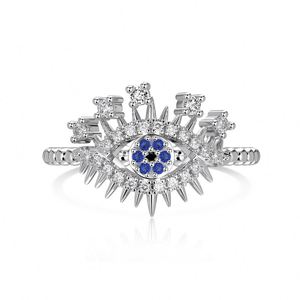 Dylam Punk Hip Hop Personalized Style S925 Silver Rhodium Plated Rivet <b>Evil</b> Blue <b>Eyes</b> 5A Cubic Zirconia Women Jewelry <b>Rings</b> - Product Image 1