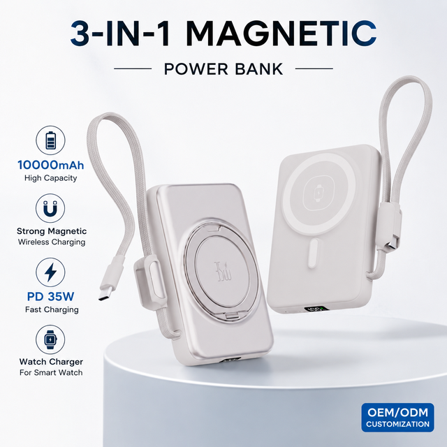 High Quality Customized 3-In-1Magnetic Power Bank Pour Téléphone Watch Exclusive Fast Charge PD35W Mobile Power Bank 10000 Mah