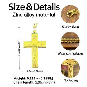 Ciondolo Croce Cristiana HT in Metallo Placcato Oro con Incisione 3D, Gioiello Liturgico per Sacerdoti con Catena - Product Image 2