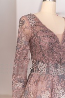 Mily Nupcial LWC8178 Vestidos de lujo Noche Con cuentas A-line Manga larga Escote en V Elegante Lentejuelas Hasta el suelo Vestidos de fiesta