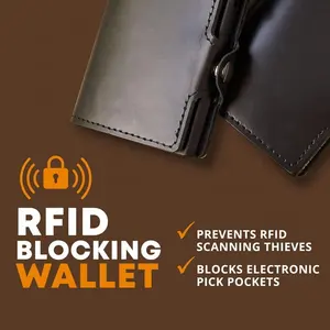 미니멀리스트 팝업 가죽 남성 RFID 차단 슬라이드 지갑 디자이너 라벨 남성 스마트 지갑