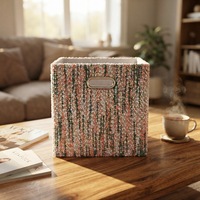 Cube de rangement pliable de luxe en tissu écologique pastel 30x30x30cm, organisateur en polyester bouclé avec poignées métalliques pour vêtements et placard