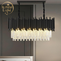 Luxe Creative Villa Restaurant K9 Lustre En Cristal Rectangulaire Post Moderne LED Noir Or Hôtel Projet Pendentif Lumière