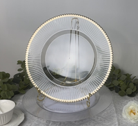 Assiettes de présentation tissées transparentes argentées brillantes, style floral métallique champagne, pour événements et mariages