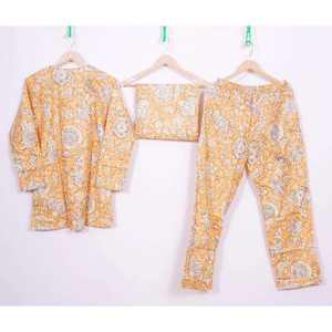 Pyjama décontracté pour femme en satin 100 % coton, imprimé à la main, taille élastique, respirant, manches longues, collection automne - Product Image 2