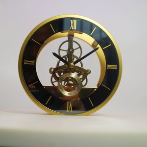 Orologio <span class=keywords><strong>da</strong></span> <span class=keywords><strong>Tavolo</strong></span> Scheletrato con Meccanismo in Metallo, Diametro 130mm, Colore Oro e Nero, Movimento Scheletrato Inseribile - Product Image 1