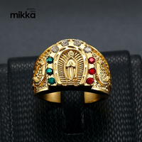 Bague pour homme en acier plaqué or, ornée de diamants, motif Vierge Marie catholique, colorée