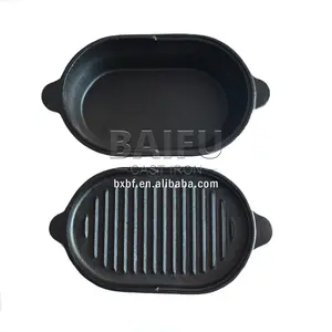 Factory Direct Supplier Double Use 2 in 1 Non-Stick Bread Baking Pan Oval Cast Iron Grill Pan Roaster