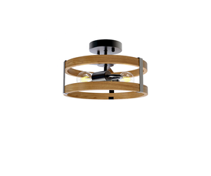 FC-005 Industrial 2-<b>Light</b> E26/E27 Flush Mount Ceiling <b>Light</b> Black Wood Grain Iron Hanging Lamp Living Room ETL RoHS Certified - Product Image 1