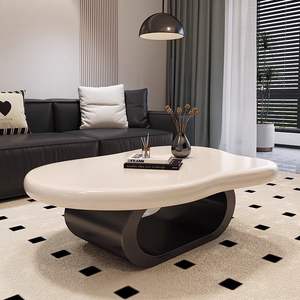 Mesa de Centro de Diseño Italiano Minimalista, Estilo Nube, Mármol Sintético Crema, Moderna, para Apartamentos Pequeños, Estilo Lujoso Ligero - Product Image 2