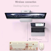 Teclado Ergonómico Inalámbrico MOFII 2.4G de 104 Teclas con Ratón Rosa de Dibujos Animados, Teclas de Función Multimedia para Oficina en Casa - En Existencia