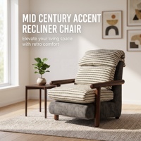 Fauteuil inclinable en bois de style Mid-Century avec accoudoirs, fauteuil de salon individuel en tissu rayé, fauteuil d'appoint relaxant pour la maison