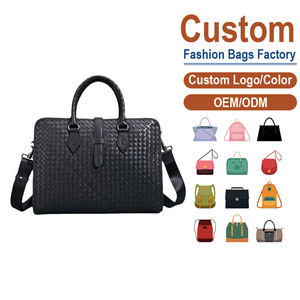 Elegante maletín de cuero genuino tejido para hombre — Tejido a mano con diseño de diamantes, asas dobles + correa desmontable, perfecto para ejecutivos - Product Image 1