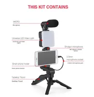Support de téléphone portable avec lumière LED RVB rechargeable de haute qualité pour l'enregistrement de vlogs, la photographie, la diffusion en direct et kit de perche à selfie