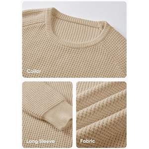 Suéter de cuello redondo informal personalizado para hombre, suéteres de punto con textura de gofre holgados con borde acanalado, característica antiarrugas - Product Image 4