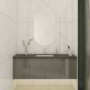 Meubles de salle de bain modernes muraux avec miroir et lavabo, couleur grise, meubles de maquillage, fabriqués à Foshan - Product Image 1