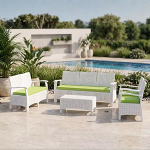 Ensemble de conversation d'extérieur 4 pièces en rotin tressé de qualité commerciale avec coussins épais amovibles pour jardin, cour et terrasse - Product Image 4