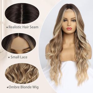 <span class=keywords><strong>Parrucca</strong></span> Bionda Lunga e Ondulata <span class=keywords><strong>di</strong></span> Alta Qualità per Donne, con Dettagli in Pizzo sul Fronte, Raccolta Naturale al Centro e Grandi Onde - Product Image 1