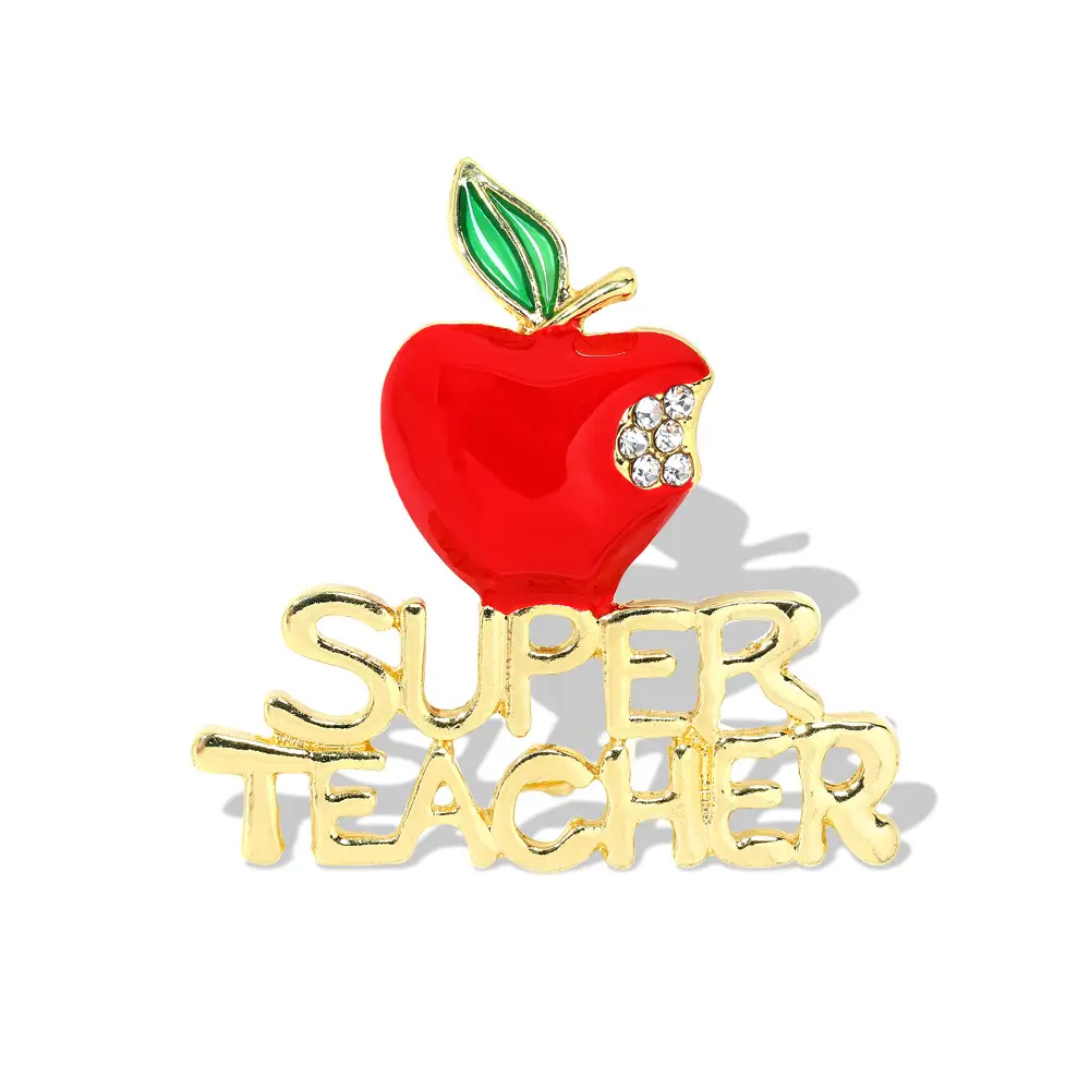 Fabrikant Emaille Teachers 'Day Gift Super Leraar Apple Rugzak Pak Capes Hoed Kleding Tie Sjaal Knop Pin Badge Revers Pin