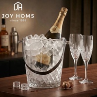 Ensemble seau à glace en verre avec 4 verres à whisky, pinces et poignée – Classique, portable, en cristal, pour la maison, le bar, le refroidissement de la bière, du champagne et du vin