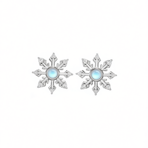 Orecchini a lobo con fiocco di neve in oro bianco e cristalli con incastonatura a castone, regalo per donna, gioielli alla moda e graziosi - Product Image 1