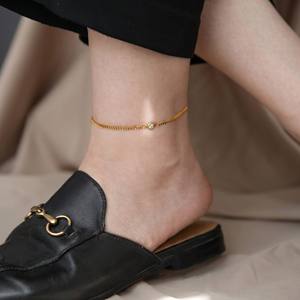Xinfly Real 18K Gold Diamond Curb <b>Chain</b> Bracelet Anklet Set AU750 0.10ct Bezel Set Solitaire Minimalist Fine Jewelry for Women - Product Image 5