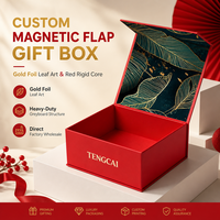Boîte cadeau pliante de luxe rouge festive personnalisée avec rabat magnétique, emballage en carton à feuille d'or, fabricant en gros