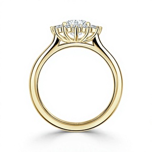 Anillo de Compromiso con Diamante Cultivado en Laboratorio de Corte Redondo de 1 Quilate, Anillo de Halo de Flores de Oro Amarillo de 14 Quilates - Product Image 5