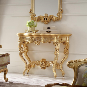 Table console d'entrée de luxe sculptée à la main de qualité supérieure Table d'entrée de <span class=keywords><strong>maison</strong></span> en bois de feuille d'or - Product Image 1