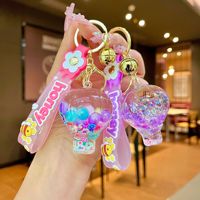Llavero creativo luminoso de dibujos animados con mini globo de aire acrílico y arena movediza, accesorio colgante para llaves de coche y bolso