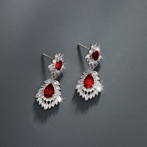 Boucles d'oreilles rondes en rubis lumineux, rubis à face argentée, style féminin - Product Image 6