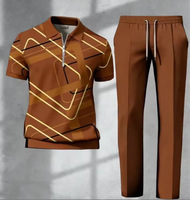 Ensemble de vêtements pour hommes, mode été, deux pièces, rayé, demi-zip, pantalon droit avec cordon de serrage
