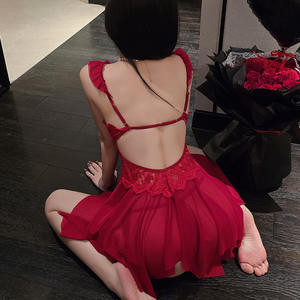 Vestido de <span class=keywords><strong>dormir</strong></span> de malla sexy e inocente con copas acolchadas-Lencería coqueta para mujer, encaje transparente y diseño transparente - Product Image 4