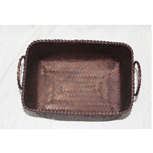 Panier de rangement multifonction en jacinthe d'eau tissé rectangulaire rustique foncé fait à la main du Vietnam pour la décoration de la maison - Product Image 2
