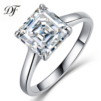 Bague de promesse solitaire pour femme en argent sterling S925 avec moissanite taille Asscher 2,5 carats et 4 griffes