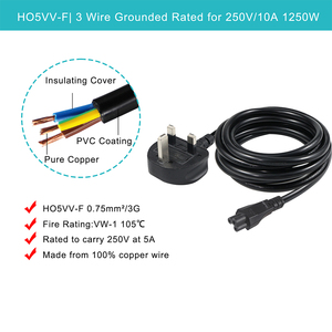 BS1363 UK <b>Plug</b> to IEC 60320 C5 Cloverleaf Power Cable 2.5A 250V Fused Mains Lead for Laptop <b>Charger</b> Projector - Product Image 2