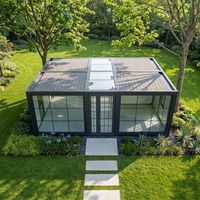 Kiosque en verre spacieux préfabriqué à double aile extensible, café conteneur à assemblage rapide, petit café pour location en parc et en site touristique