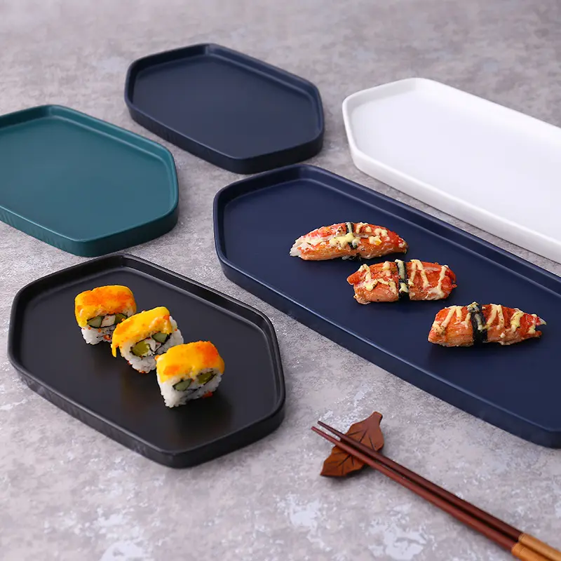 जापानी 4 रंग पाले सेओढ़ लिया रचनात्मक सुशी प्लेट Wabi-sabi ठंडे पकवान बड़े स्टेक प्लेट घर फल नाश्ता प्लेट कस्टम लोगो