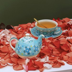Ceramic <b>Tea</b> <b>Set</b> - Moroccan Gold Trim Nesting Teapot with Cup and Saucer - Product Image 4