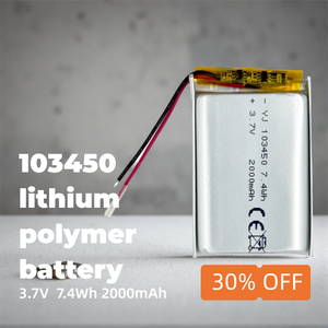 103450 高容量リポバッテリー 2000mAh 3.7V 充電式リチウムポリマーバッテリー 小型家電用103040 505060 804050 - Product Image 1