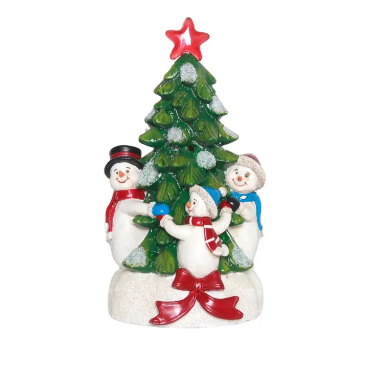 Bonhomme de neige et arbre de Noël en résine avec logo personnalisé de 8.5 pouces avec lumière LED pour la décoration de bureau