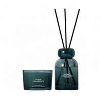 Coffret Cadeau Luxe Diffuseur à Bâtonnets et Bougie Parfumée Cire de Soja Sans Alcool Verre Vert Huile Essentielle Végétale Parfum Longue Durée