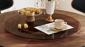 Juego de Mesa y Sillas de <span class=keywords><strong>Comedor</strong></span> Redondas Extensibles de <span class=keywords><strong>Estilo</strong></span> Vintage Premium con Tablero de Nogal Negro y Patas de Metal, Muebles de <span class=keywords><strong>Comedor</strong></span> para 6 Personas - Product Image 6