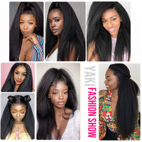 Nueva Moda Peluca de Cabello Humano Virgen Remy Kinky Liso con Encaje Frontal sin Pegamento, Peluca Completa con Encaje Frontal HD