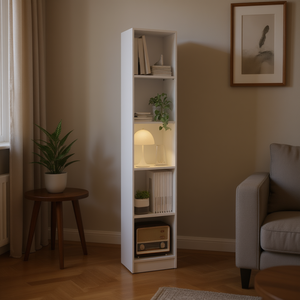 Librería Compacta Blanca Vinton XS de 33x15x85cm, Librería Moderna de Cinco Niveles para Organización y Almacenamiento en la Sala de Estar - Product Image 2